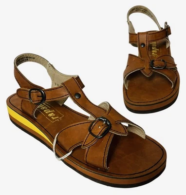 Sandalias de mujer vintage años 70 Rapallo marrón zapatos correa en T boho talla 10 -NUEVAS Foto 1 de 4