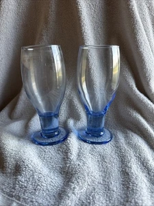 Set of 2 Blue Base Glass Goblets Water Iced Tea Tumblers 7.5” - Picture 1 of 2