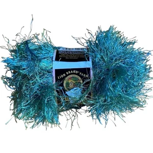 Lion Brand Yarn Fun Fur Eyelash Citrus #320 Green Blue Dye Lot #8616 - One Skein - Picture 1 of 4