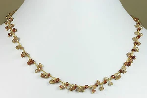 Zircon Necklace faceted natural red multicolored beaded cluster 14k gold F 18 19 - Picture 1 of 2