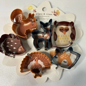 WILTON 6 Pc Mini Fall Cookie Cutter Set Metal Deer Squirrel Owl Fox Hedgehog - Picture 1 of 7