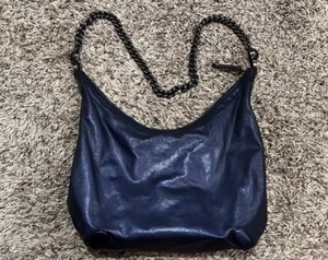 GUCCI Leather Metallic Blue Chain Shoulder Bag Tote Bag Hobo Bag - Picture 1 of 12