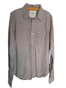 Hollister Mens Shirt Size XL Long Sleeve Button-Up Cotton Striped Brown White - Picture 1 of 8
