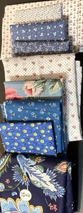 Lot of 9 Fabric Scraps Blue Florals Calicos Pink Yellow - Picture 1 of 4