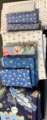 Lot of 9 Fabric Scraps Blue Florals Calicos Pink Yellow - Image 1 of 4