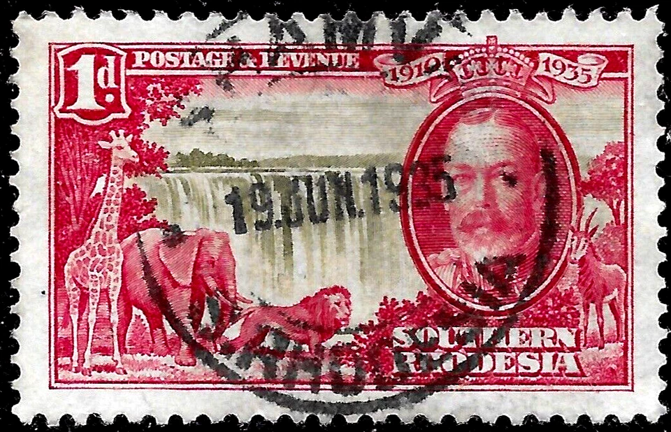 Southern Rhodesia 1935 1d Silver Jubilee Fort Victoria elefante usado Foto 1 de 1