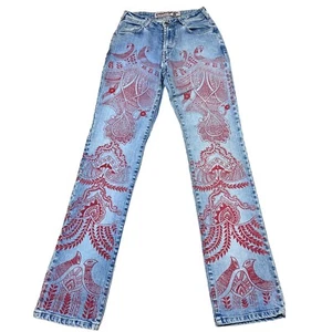Parasuco Jeans Extreme Fit Denim Red Henna Print All Around Blue Jeans 24X32 - Picture 1 of 10