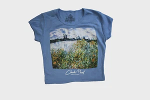 Juniors Claude Monet Ile aux Fleurs near Vetheuil Crop Baby Doll Shirt New Small - Picture 1 of 7
