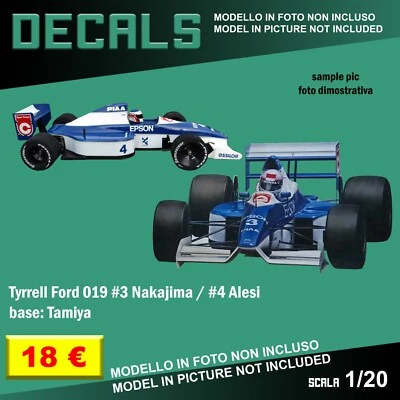 DECALS F1 Tyrrell Ford 019 #3 #4 Nakajima Alesi decal repro Tamiya 1/20 1 20 - Immagine 1 di 2