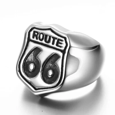 Retro Biker Hip Hop Unique Personality Route 66 Ring Stainless Steel Size 7-13 - Image 1 of 2