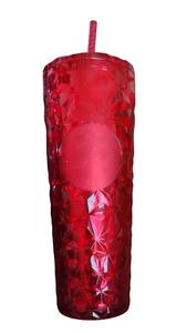 Starbucks Coffee Red Poinsettia Diamond Prism Tumbler Venti Cup with Straw New - Picture 1 of 11
