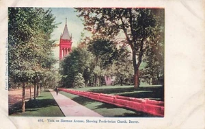Postcard ~ Denver, Colorado, Vista on Sherman Ave., Showing Presbyterian Church - Picture 1 of 2