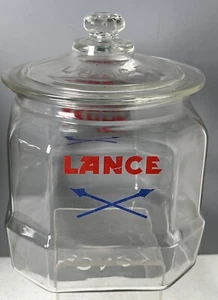 Vintage Antique Glass Lance Cracker Jar 9" Octagon Etched w Raised Ltr. Lid! - Picture 1 of 7