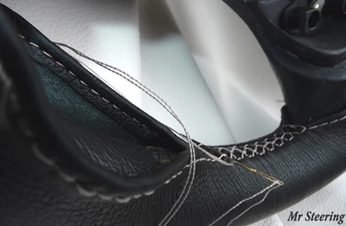 Para SEAT EXEO 2008-2013 Funda De Volante De Cuero Negro Real Con Costura Blanca - Imagen 1 de 1