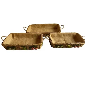 Vintage Set Of 3 Nesting Wicker Casserole Baskets Philippines Handles Vegetables - Picture 1 of 24