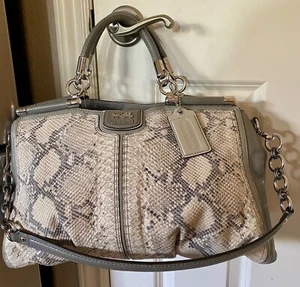 NWT Gray Coach Madison Caroline Satchel in Python Embossed Leather - F22337 - Picture 1 of 14