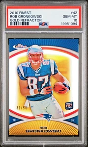 2010 Topps Finest 42 Rob Gronkowski Gold Refractor #/50 PSA 10 Rookie RC - Picture 1 of 2
