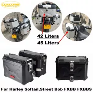 42-45 Liters Black Rear Side Cases Top Tail Boxes w/Bracket Holder For Harley - Imagen 1 de 11