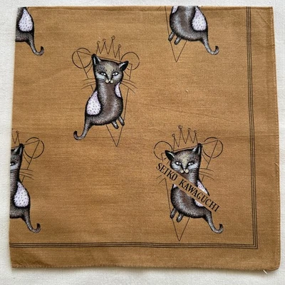 Vintage Bandana Brown Cotton Crowned Lady Black Cats Pattern Handkerchief 20" - Image 1 of 4