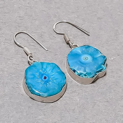 Blue Solar Quartz Gemstone Handmade Fashion Ethnic Jewelry Earrings 1.7" SR 5572 - Image 1 of 4