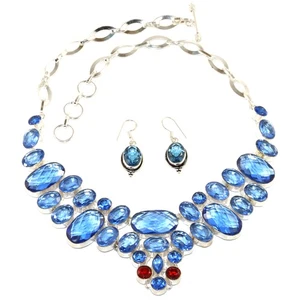 Swiss Blue Quartz Gemstone Jewelry Necklace Earring 16-18'' - Picture 1 of 7