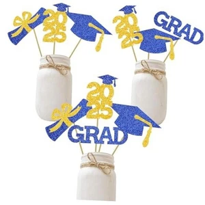 Blue Gold Centerpiece Graduation Decoration Glitter Grad Table Topper Party - Picture 1 of 6