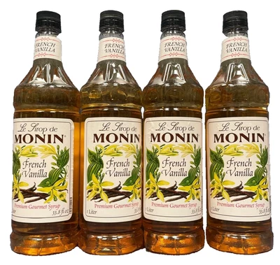Estuche de 4 Monin - Jarabe de vainilla francés para café con leche capuchino 33,8 fl oz Foto 1 de 4