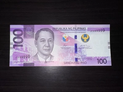 Billete de 9 Filipinas 2025 100 Piso ENGC sólido JE 999999 Marcos/Remolona UNC Foto 1 de 2