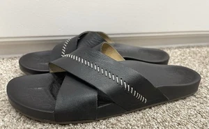 Olukai Women's Sandals Kipe'a 'Olu Slide Black Black Leather Women's Size 9 - Picture 1 of 5