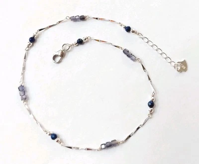 Cavigliera in argento 925 con iolite a cilindro ematite lapislazzuli sfaccettati - Immagine 1 di 4