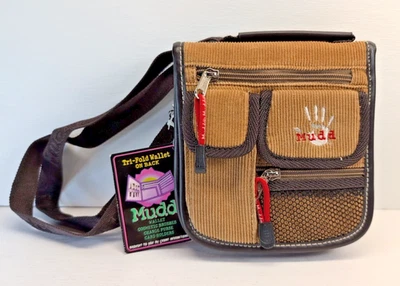 ¡VINTAGE! ¡NUEVO! BOLSO BANDOLERA AÑOS 90 Y2K LOGOTIPO MUDD MARRÓN TOSTADO CAQUI PANA Foto 1 de 4
