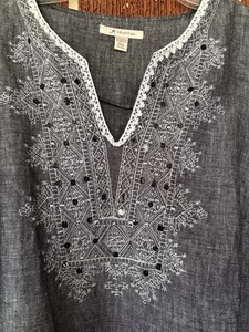 Colección JM Túnica Negra Slub Lino Lentejuelas y Bordado Mangas 3/4 Talla 12 - Imagen 1 de 3