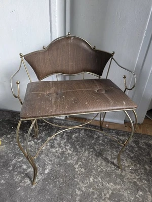 Banco de tocador Brown Wick-Hollywood Regency Mid-Century MCM DAÑADO** Foto 1 de 3