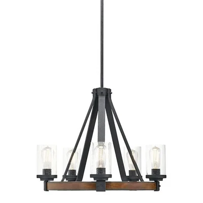 Kichler Lighting Barrington 5 Light Distressed Black and Wood Rustic Please Read - Image 1 of 4