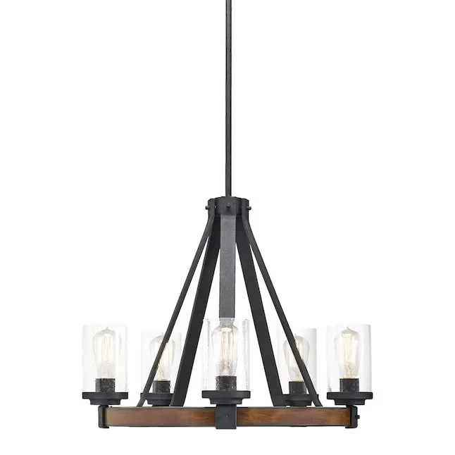 Kichler Lighting Barrington 5 Light Distressed Black and Wood Rustic Please Read - Image 1 of 4