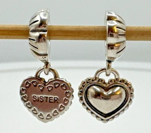 Pandora Momentos Par 2 Dijes Cuelgan Mi Hermana Especial Corazón Plata Esterlina - Imagen 1 de 5
