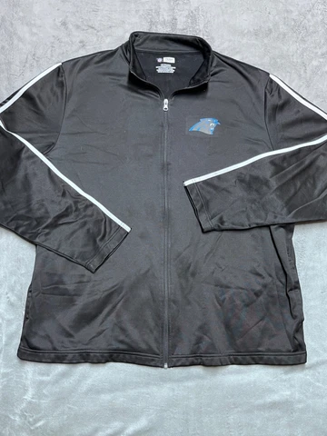 Carolina Panthers Sweater Adult 2XL XXL Black Long Sleeve Full Zip Pullover Mens Cover