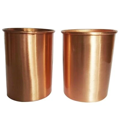 100% Copper Drinking Glass Cup Tumbler Mug 300 ml Ayurveda Health yoga pack of 2 - Image 1 of 4
