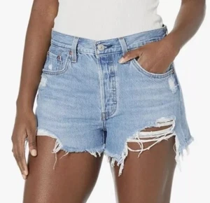 NWT Levi's 501 Original Fit High-Rise Frayed Jean Denim Shorts Button Fly Sz 32 - Picture 1 of 12