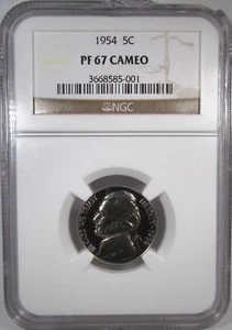 1954 Proof Jefferson Nickel NGC PF67 Cameo (PR67 CAM) Coin AR278 - Picture 1 of 7