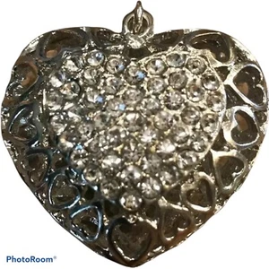 Fashion Costume Jewelry Silver Tone Filigree Heart Pendant W/Crystals 1.75” - Picture 1 of 4