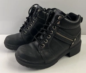 Eddie Moran Women's Motorcycle Lace Up Boots Black Leather Size 7 - Picture 1 of 13