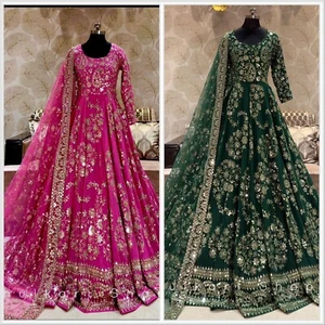 GOWN SALWAR KAMEEZ PAKISTANI INDIAN WEDDING PARTY WEAR DRESS BOLLYWOOD SUIT EID - Picture 1 of 8