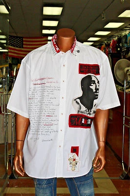 Men's Makaveli White | Red | Black Short Sleeve Button Down Shirt - Image 1 of 2