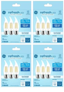 (12 bulbs) GE refresh LED cool white chandelier bulbs, 60 watt equivalent, 5.5 - Picture 1 of 5