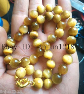 New 100% Natural Beautiful 8mm Gold Tiger's Eye Gems Necklace 18 Inch - Picture 1 of 11