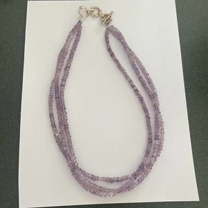 3 Strand Faceted Amethyst Gemstone 16" Long Necklace With .925 Toggle Clasp - Picture 1 of 5