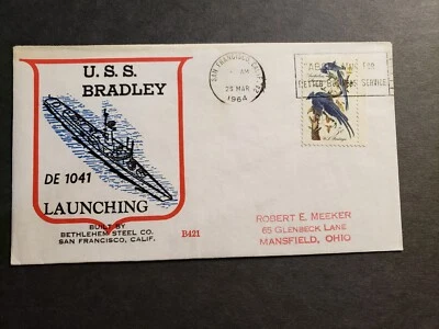 USS BRADLEY DE-1041 Naval Cover 1964 BECK #B421 Launch Cachet - Image 1 of 2