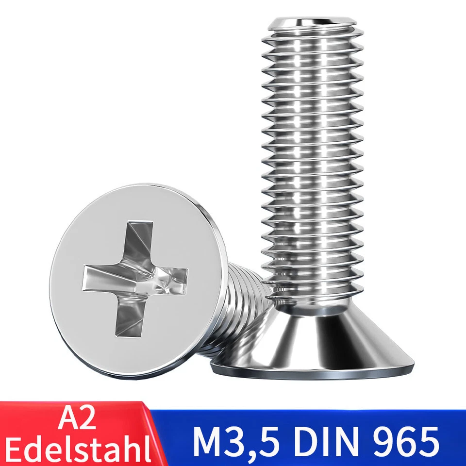 M3,5 DIN 965 Senkschrauben Kreuzschlitz A2 Edelstahl H Senkkopf-Schraube M3,5x - Bild 1 von 4