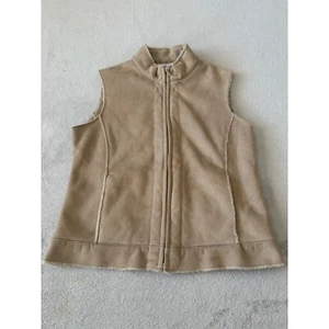 Pendleton Womens Size M Faux Suede Vest Sleeveless Sherpa Lined Full Zip Tan - Picture 1 of 7